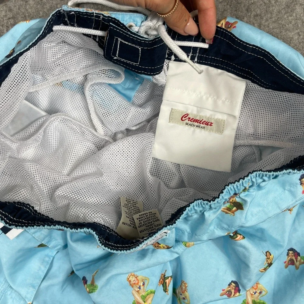 Cremieux Beachwear Board Shorts Mens Large Blue Hula Girls Hawaiian Tropical‎